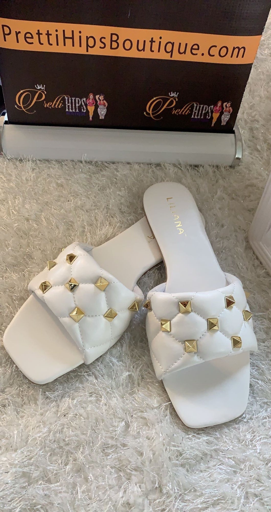 White n Gold Studded Sandals